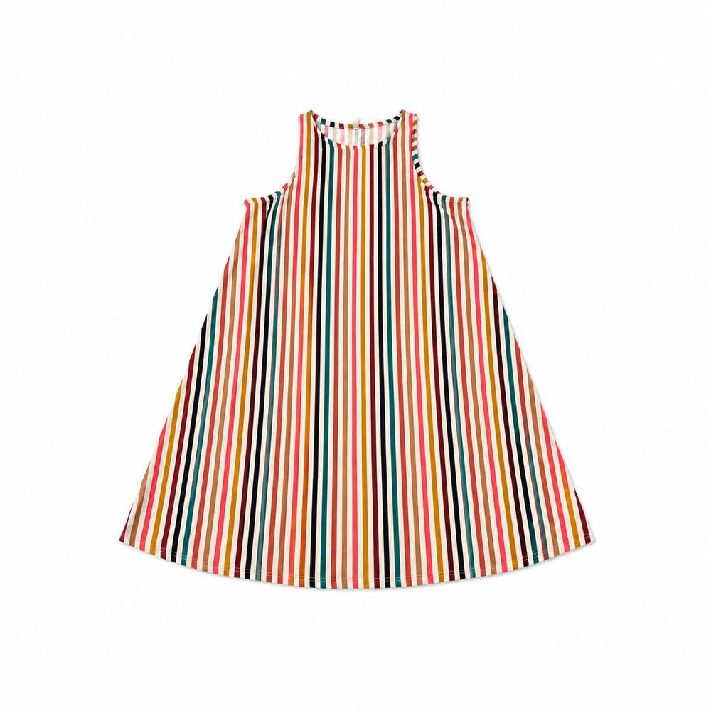 Magic Fit Multicolor Striped Sleeveless A-Line Swing Dress